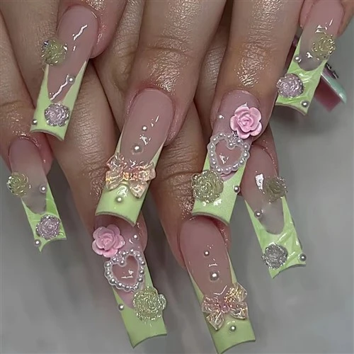 Πολύχρωμο Leopard Print Long Ballerina Press On Nails